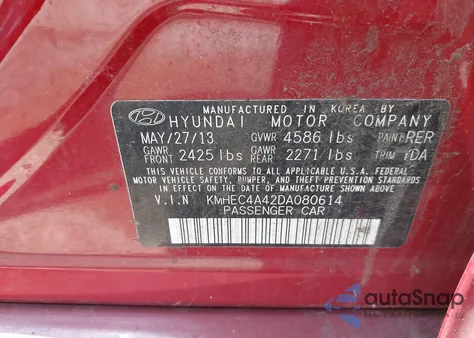 2013 Hyundai Sonata Hybrid Limited from USA, damaged, VIN KMHEC4A42DA080614